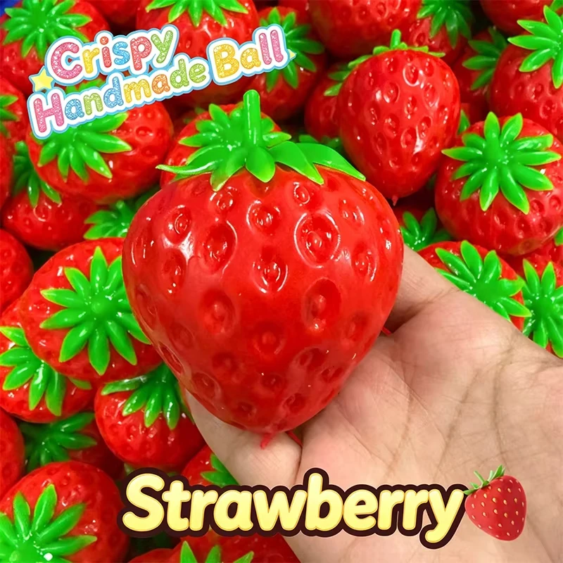Crunchy Stretchable Strawberry Squishy Soft Squeeze Fidget Imitation Fruit Deformable Stress Relief Novelty For Teens Adults
