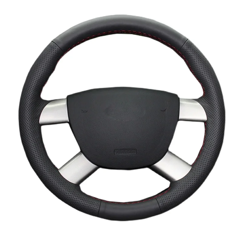 DIY Hand Sewing Steering Wheel Cover for Ford Kuga Focus 2009 C-MAX Car Genuine Leather Interior Protector Car Accessories Black