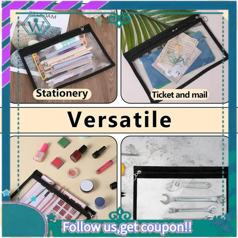 Upgraded 8 Clear Zipper Bags PVC Cosmetic Bag Envelope Storage Zipper Bags For Organizing Home Office Supplies