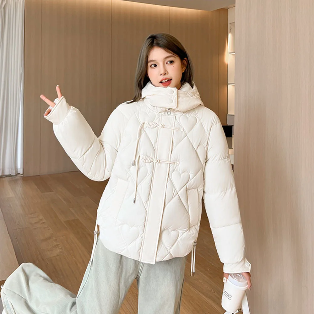 2024 Winter New Fashion Down Short Jacket Women Thick Warm Loose Cocoon Type Hooded Puffer Coat Female Pink Cotton Outerwears