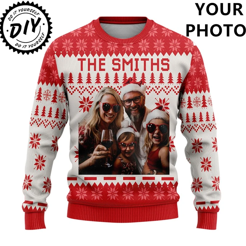 Custom Photos Graphic Sweatshirt Customize Picture Ugly Christmas Sweater Diy Personalized Face Image Pullover Sweaters Unisex