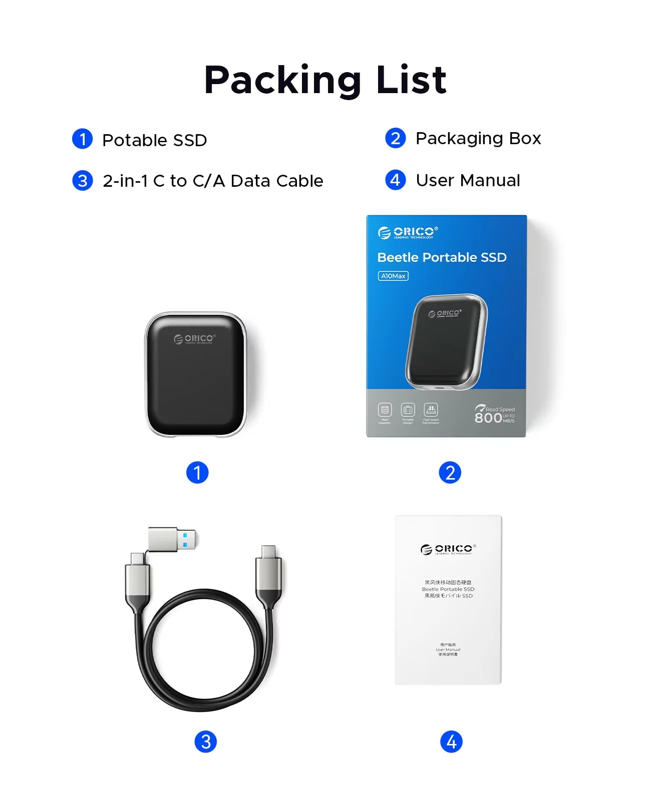 ORICO 8TB 익스트림 SSD 최대 460MB/S 1000MB/S 게임 콘텐츠 제작용 외장형 휴대용 솔리드 스테이트 드라이브 A5MAX A10MAX SSD
