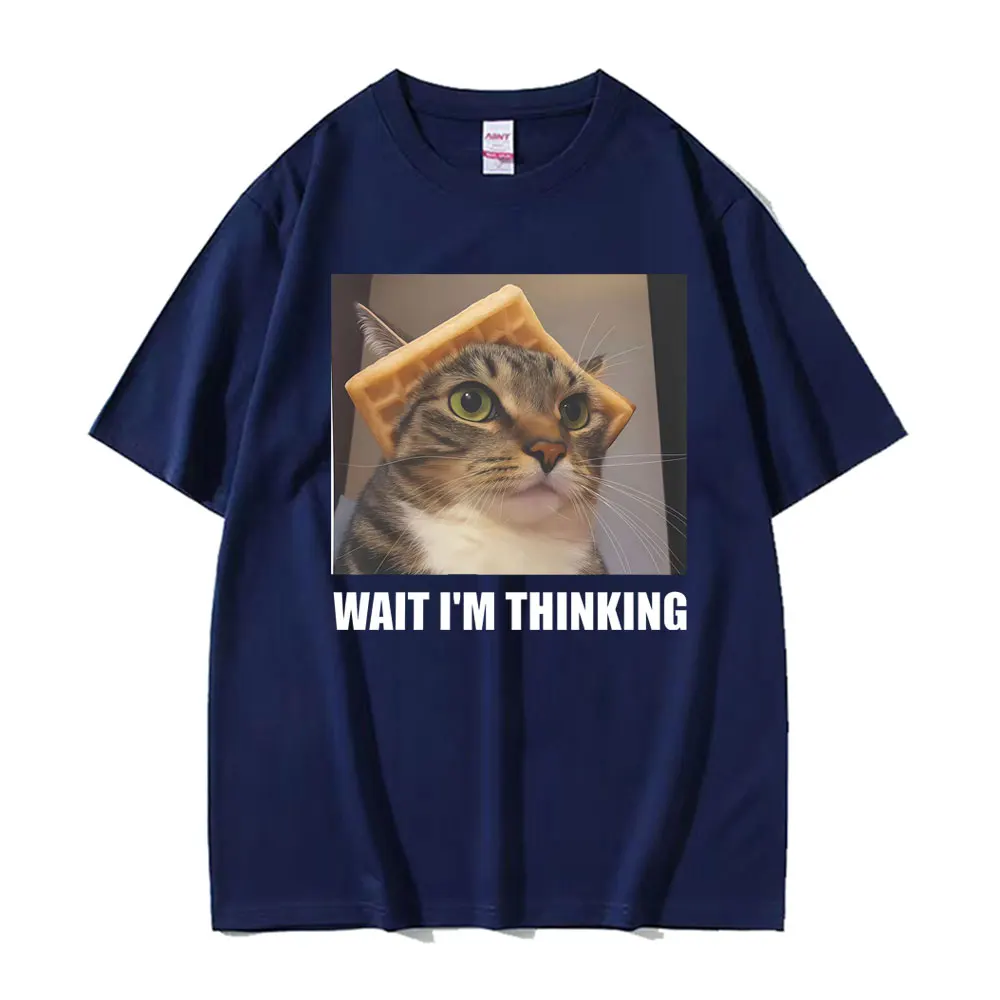 Wait, I'm Thinking About Printed Funny Cat Emoji T-shirts, Unisex Clothing, Fashionable Humorous Trendy T-shirts, Streetwear