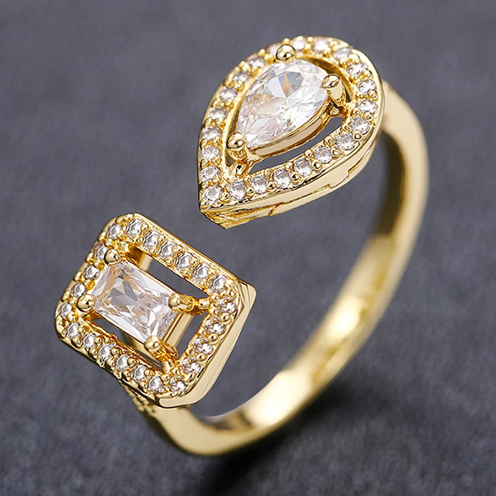 Huitan Luxus Grün/Weiß/Blau Zirkonia Ringe für Frauen Wasser Tropfen Platz Manschette Öffnung Ringe Hochzeit Jahrestag schmuck