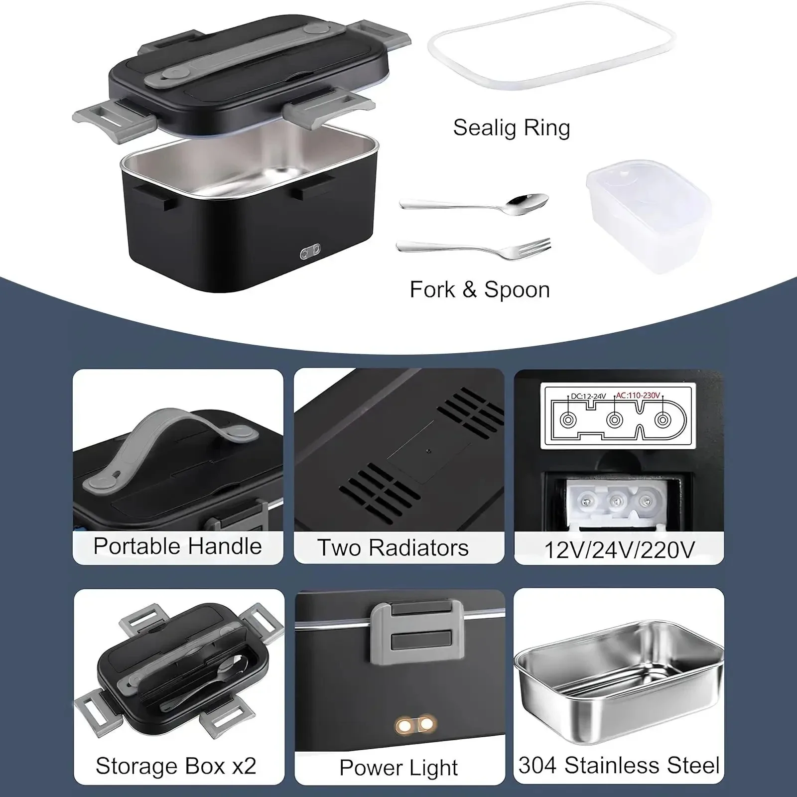 2 in 1 Portable Electric Lunch Box Electric Lunch Heating Lunch Box with Heating Function Household Appliances Food Box