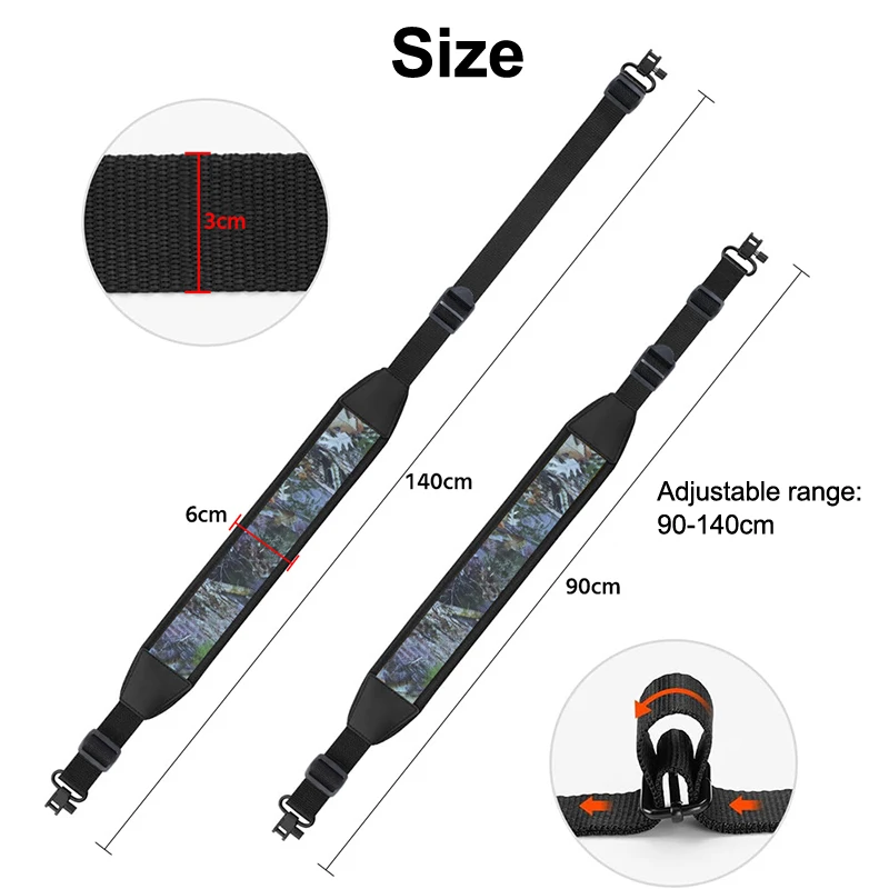 2-Point Harness With Swivels Shoulder Pads Shoulder Strap Length Nylon Adjustable Shoulder Straps For Outdoors Hunting Shooting