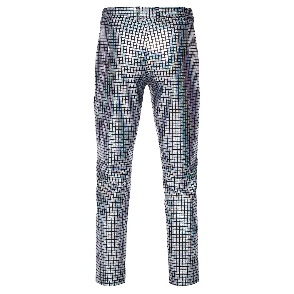 2024 New Silver Plaid Suit Pants Men\'s Fashion Trousers Black Blue Green Pantalones Hombre Fashion Casual Pant S-XXXL