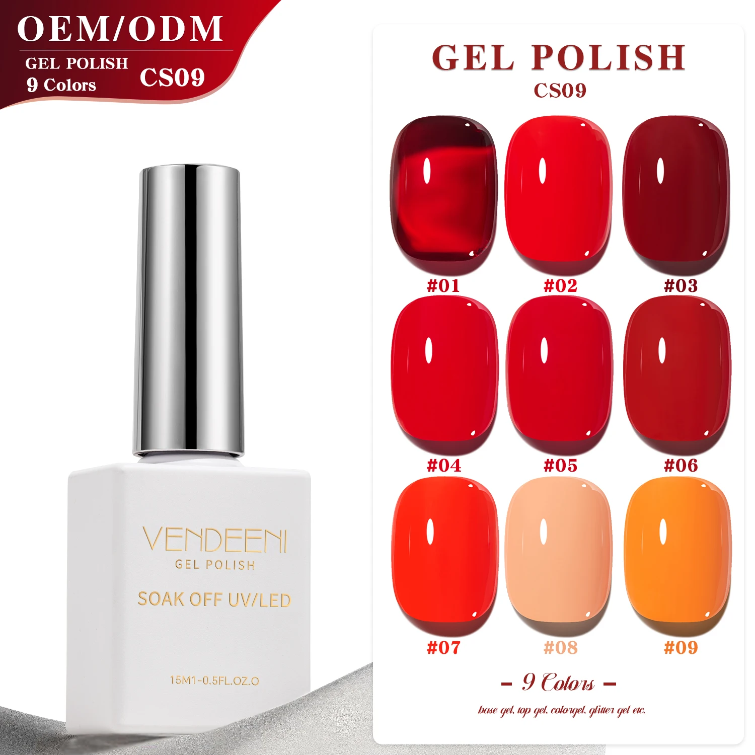 

Vendeeni 5Color /Set Private Label 15ml Nude Powder Uv Gel Polish Kit Good Quality Soak Off Color Gel Polish Manufacturer