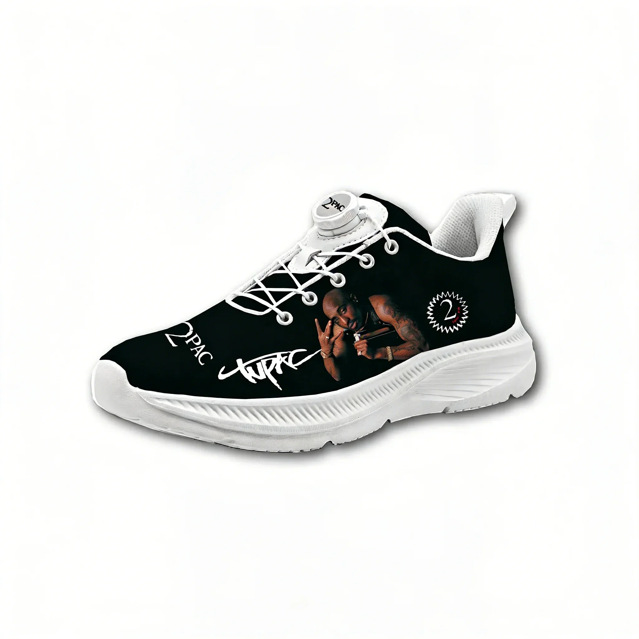 

Tupac Rapper 2Pac Rapper Singer Mens Womens Hiking Running Shoes Laceless Rotating Button Sports Shoes Casual Custom Sneaker