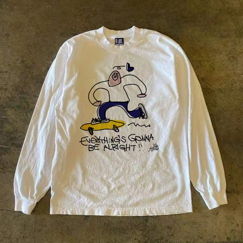 

Heavyweight Pure Cotton Long Sve T-irt 300g Oversize Versatile Streetwear Sle Casual Comfortable Breathable Top