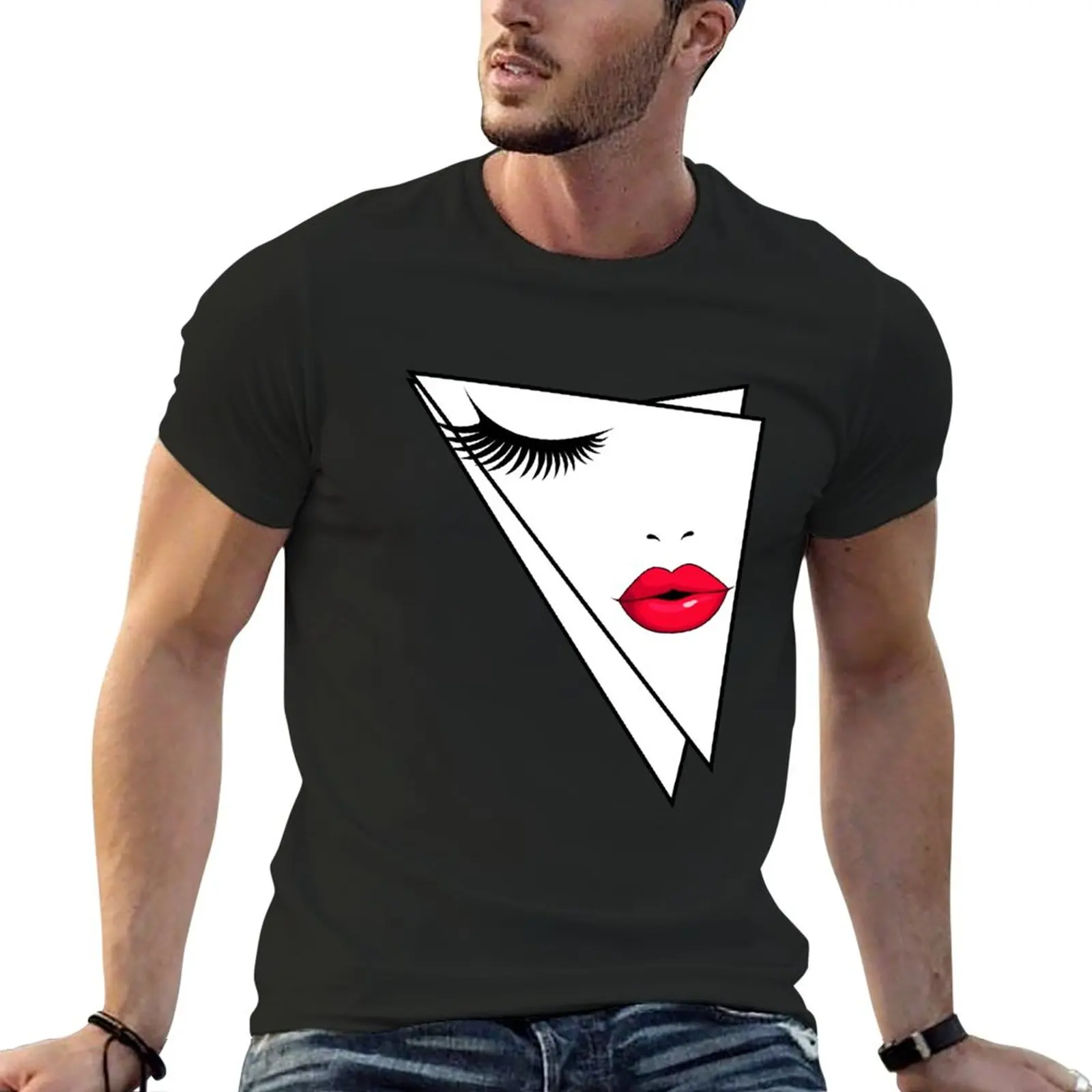 Lips and Lashes Geometric T-Shirt Short sleeve Blouse mens cotton t shirts