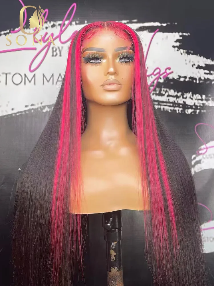 

32 34inch Pink Highlight 13x6 Transparent Lace Front Wig Straight 13x4 Hd Lace Frontal Wig Red Colored Human Hair Wigs For Wome