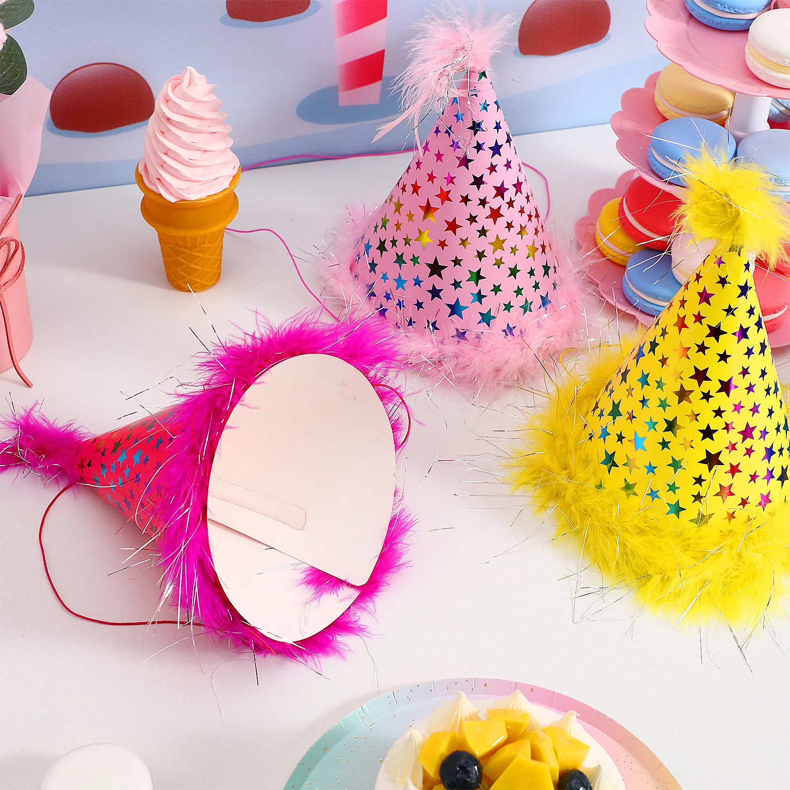 

4Pcs Party Paper Cone Hats Creative Cloth Birthday Party Supplies Photo Props Festival Headwear Birthday Hats Cloth Cone Hat