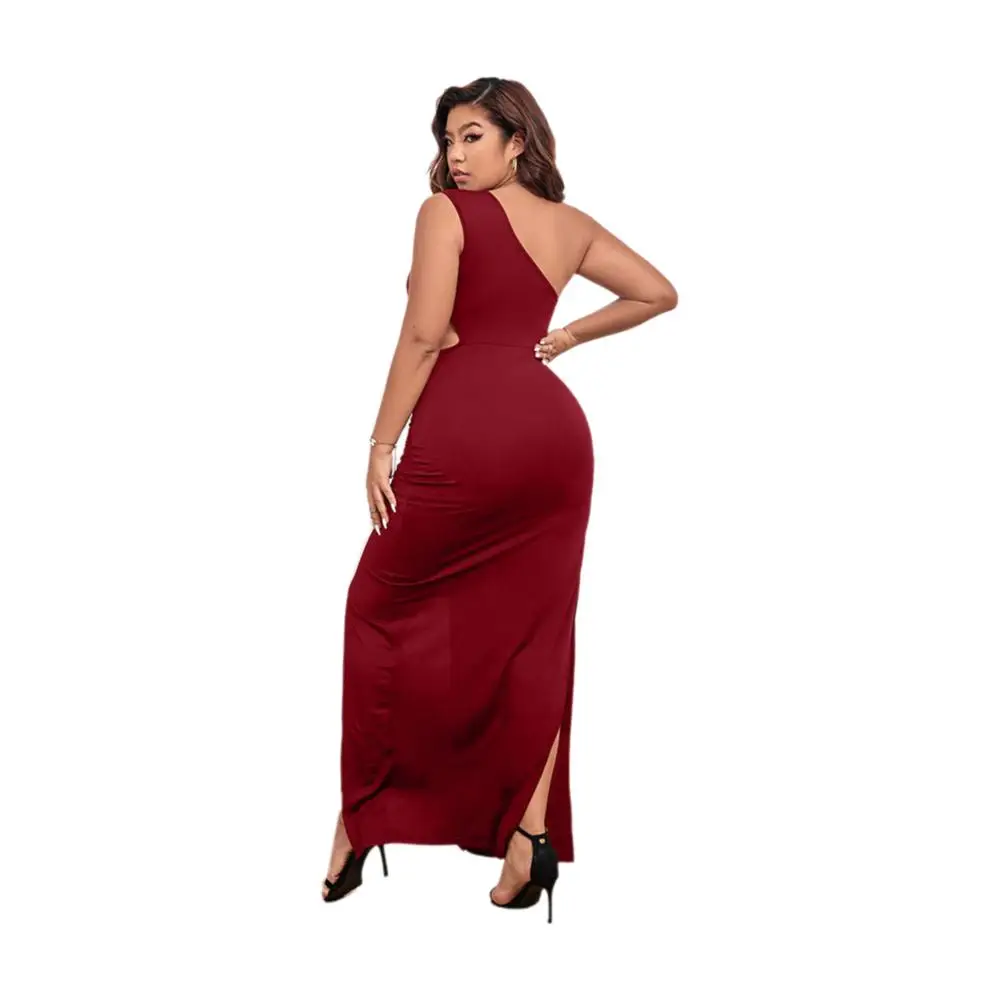 Plus Size Slip Sexy Lange Maxi-Jurk Dames Slanke Mouwloze Koude Schouder Bodycon Jurk Dames Bruiloftmode Solide Feestjurk