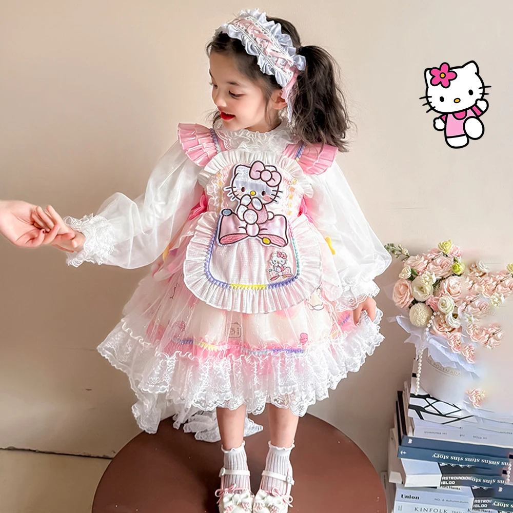 

Новое кавайное детское платье принцессы Лолиты «Hello Kitty», многоуровневая юбка с героями мультфильмов Sanrios, праздничное платье для девочек, костюм, Рождественский подарок