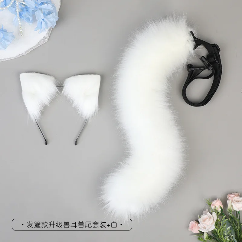 Anime raposa cauda e headwear conjunto feminino meninas festa cosplay adereços lolita raposa orelha cauda de pelúcia animais estilo bandana cauda dia das bruxas