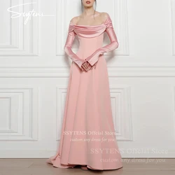 Elegant Pink A Line Evening Dress Detachable Long Sleeves Saudi Customized Prom Gowns Floor Woman Wedding Party Dresses 2025