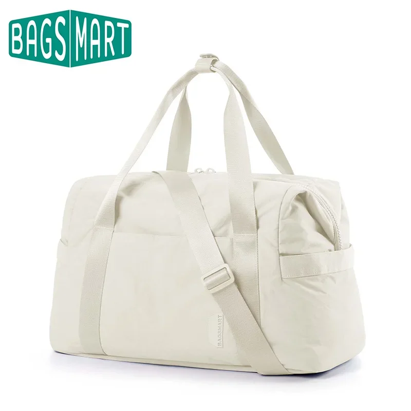 BAGSMART Bolsas de lona para mujer, bolsa de gimnasio para llevar en el fin de semana, bolsa de viaje durante la noche con funda con carrito, bolsa de entrenamiento para artículos personales