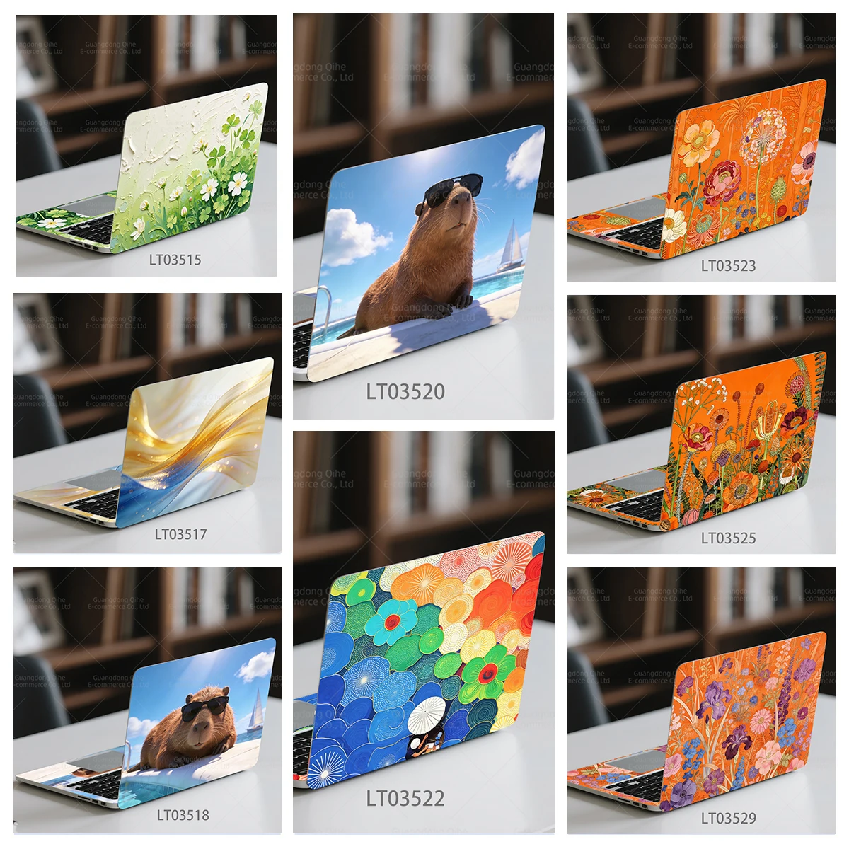 2 Sheets Self-adhesive PVC Notebook Stickers, Gilded Fluid Style Capybara with Vivid Flowers, Waterproof & Scratch-proof