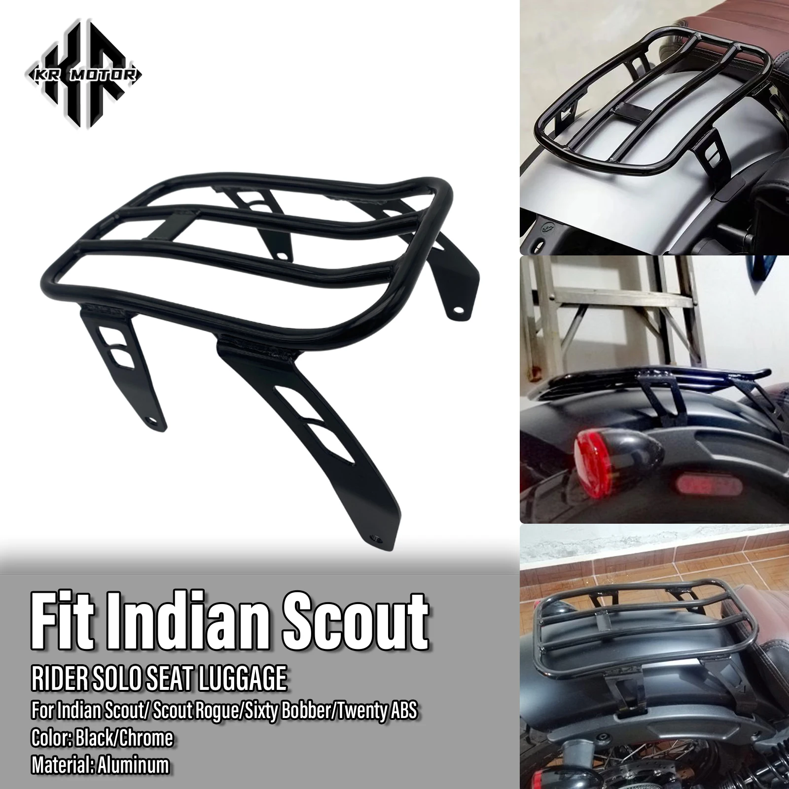 

KR MOTO Fits For Indian Scout Rogue Sixty Bobber Twenty ABS 2018-2023 Motorcycle Rider Solo Seat Luggage Rack Accoutrement Frame