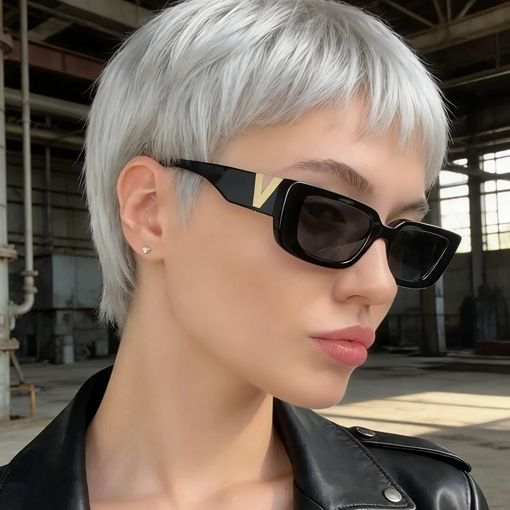 Gafas de Sol Cuadradas Blancas con Decoración Dorada en V, Protección UV, para Fiestas en la Piscina, Uso Diario, Estilo Urbano, Moda