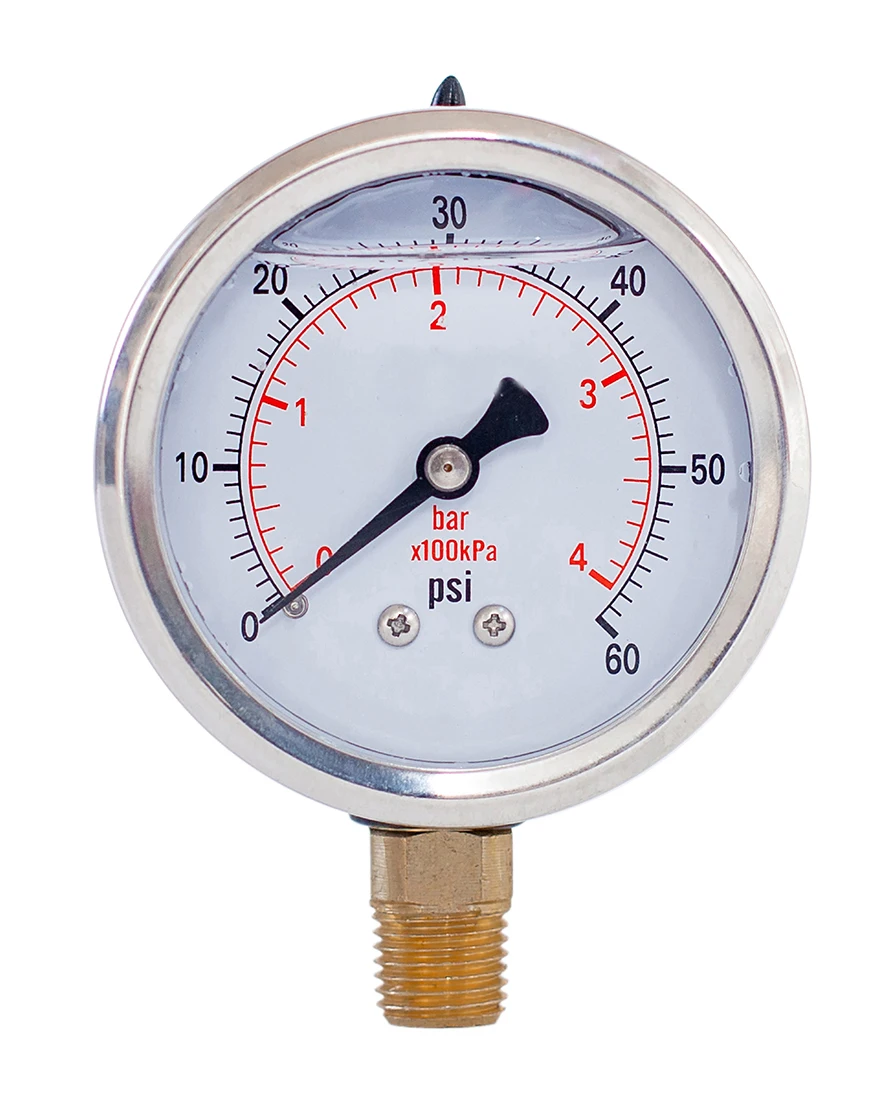 JIVTO mit Glyzerin gefülltes Compound-Manometer, 2 Zoll Durchmesser, 1/4 NPT, untere Montage, -30 Zoll Hg-30,30, 60,100,160, 200,300,600 psi und Bar – Detail 12
