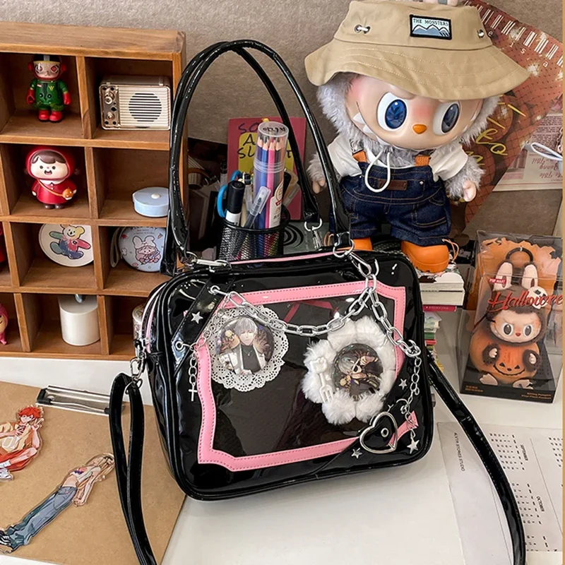 Richme Y2K Punk Women Ita Bags 2025 Gothic Chains Subculture Tote Bag Female DIY Anime Badge Crossbody Shoulder Bolso Mujer