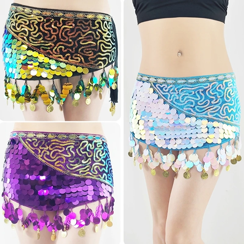 Belly Dance Tassels Hip Scarf Sequins Performances Half Skirt Waist Chain