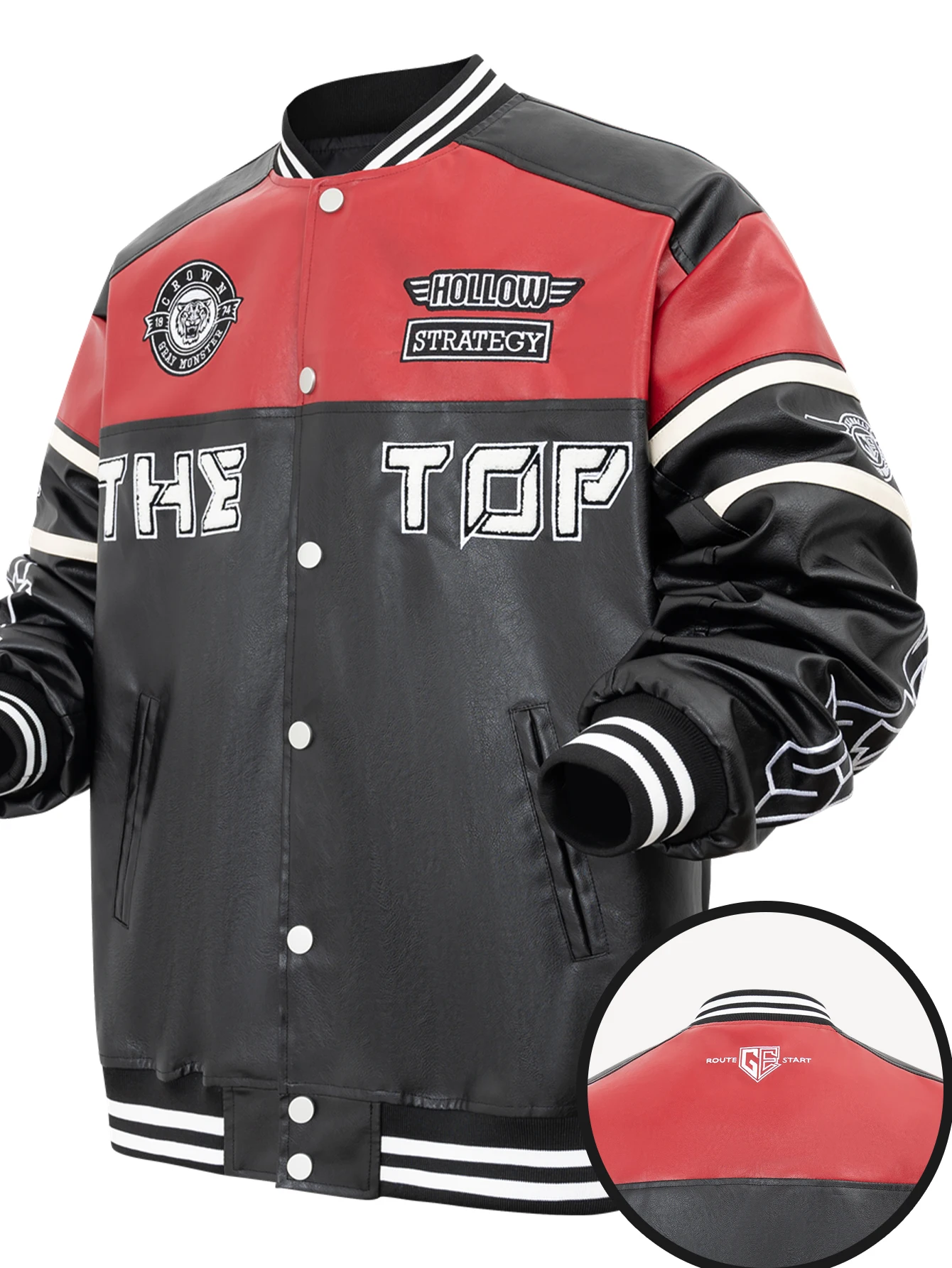 Mens Vintage Punk Motorcycle Track Jacket Faux Leather Outerwear Unisex Varsity Demi-season Spring Coats Loose Streetwear