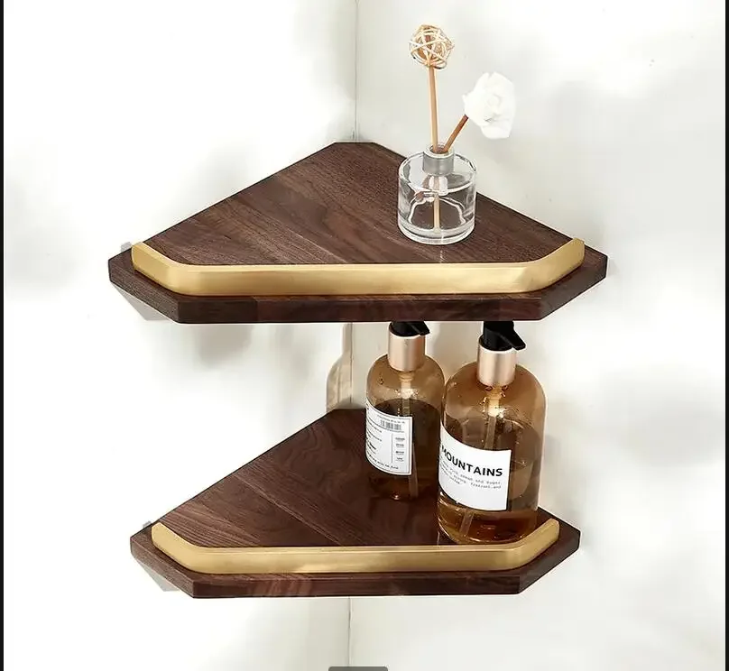 Black Walnut Bathroom Shelf Corner Rack Wall-mounted Storage  Accessories Organizer Holder