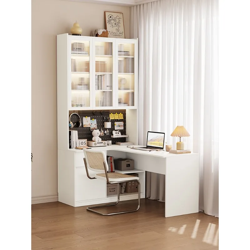 

Solid wood corner desk bookcase combination integrated home office computer desk modern simple L-shaped study table