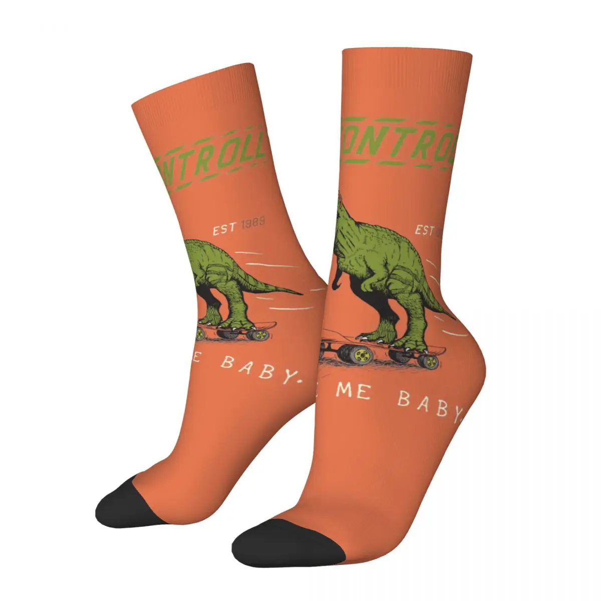 Men's compression Socks Tyrannosaur Retro Harajuku Extreme Dinosaurs T-Bone Cartoon Hip Hop Novelty Seamless Crew Crazy Sock