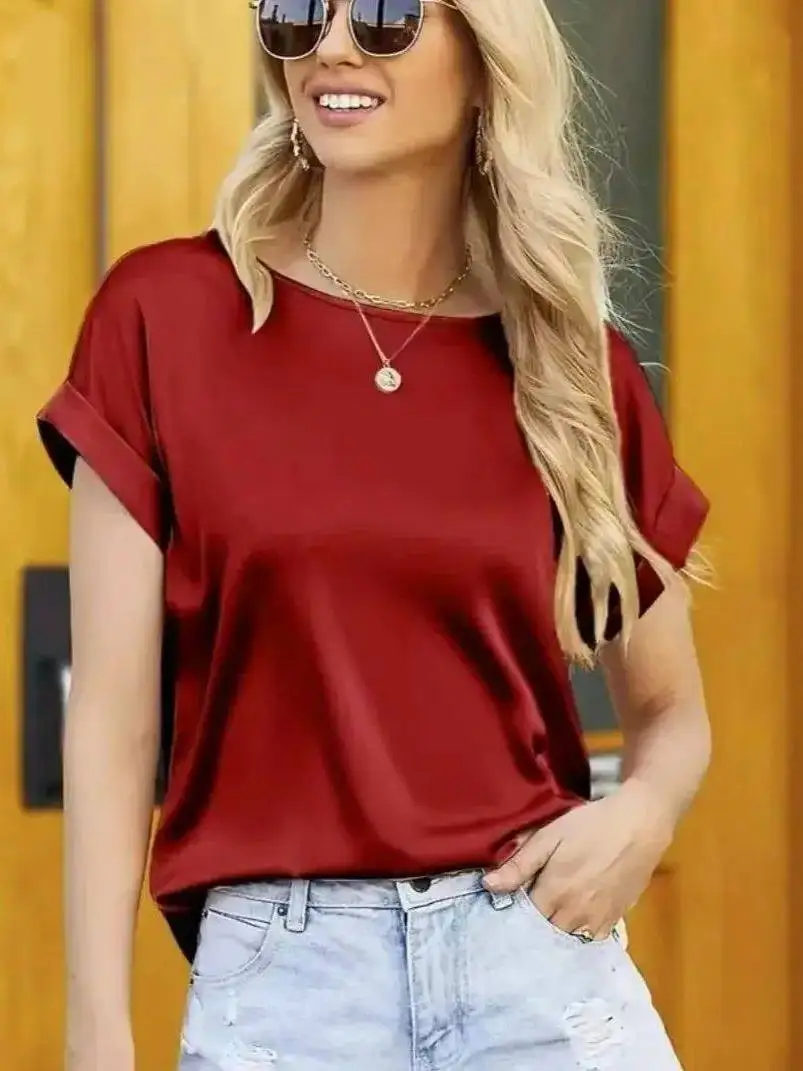 

Женская летняя атласная блузка с рукавами «летучая мышь», повседневная, из полиэстера, тонкая, не деформируется, женский топ