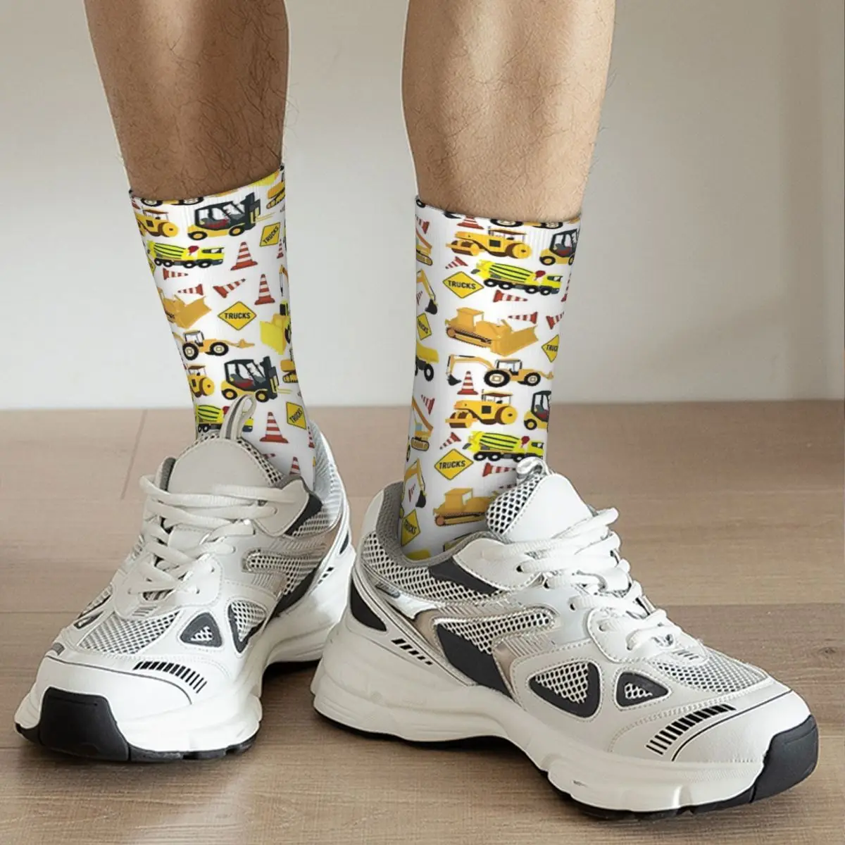 Construction Trucks Pattern - Excavator, Backhoe And More Socks Super Soft Stockings All Season Long Socks Accessories