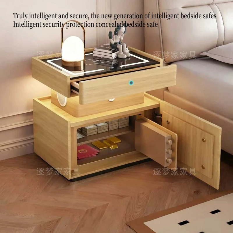 Fingerprint Safe Voice Controlled Light Tri Color Light Wireless Charging Dual USB Bluetooth Speaker Drawer Bedroom Furniture