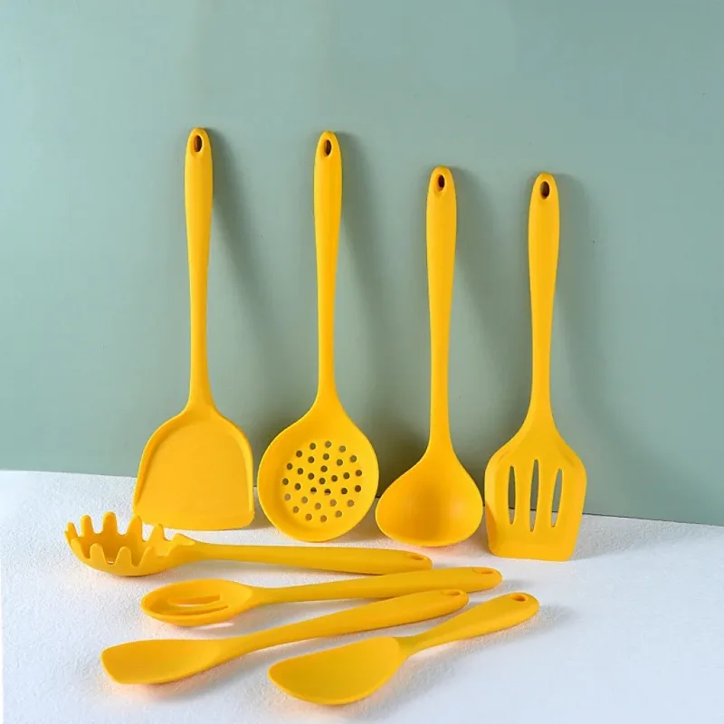 Silicone Kitchen Utensils Set For Cooking Baking Yellow Non Stick Spatula Set Heat Resistant Kitchen Utensils Cooking Tool