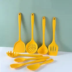 Silicone Kitchen Utensils Set For Cooking Baking Yellow Non Stick Spatula Set Heat Resistant Kitchen Utensils Cooking Tool