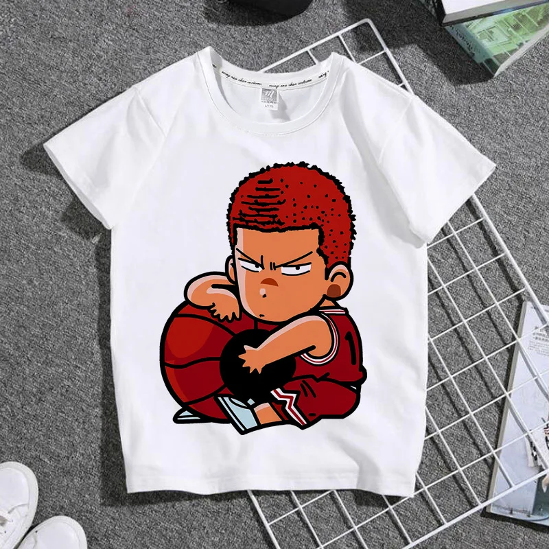 كارتون Q-نسخة لطيف سلام دنك Sakuragi Hanamichi الكرتون أنيمي الأبيض الأطفال تي شيرت جولة الرقبة القطن الخالص قصيرة الأكمام