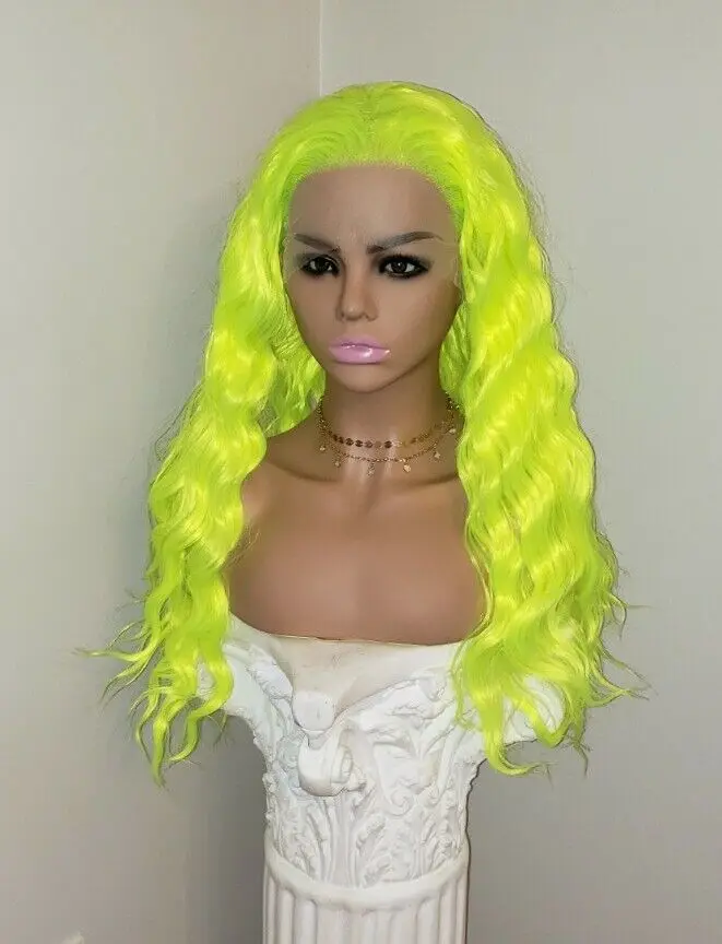 

Парик фронта шнурка — длинная волнистая неоново-зеленая смесь 13x3 T, часть HD