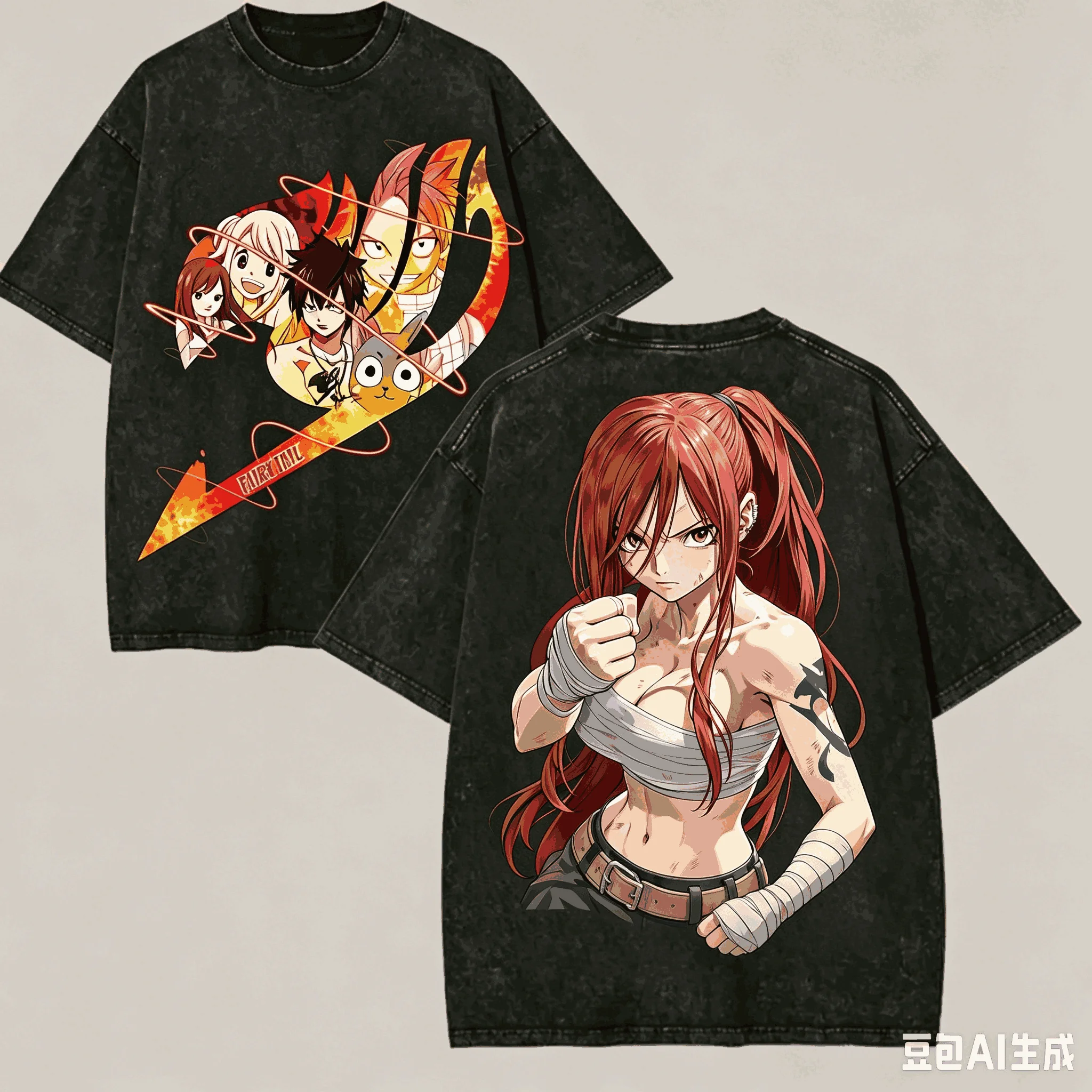 Fairy Tail Washed Tshirt Anime Lovr Harajuku New Model Oversized Vintage Loose Unisex Vintage Loose Retro Fashion Breathable tee
