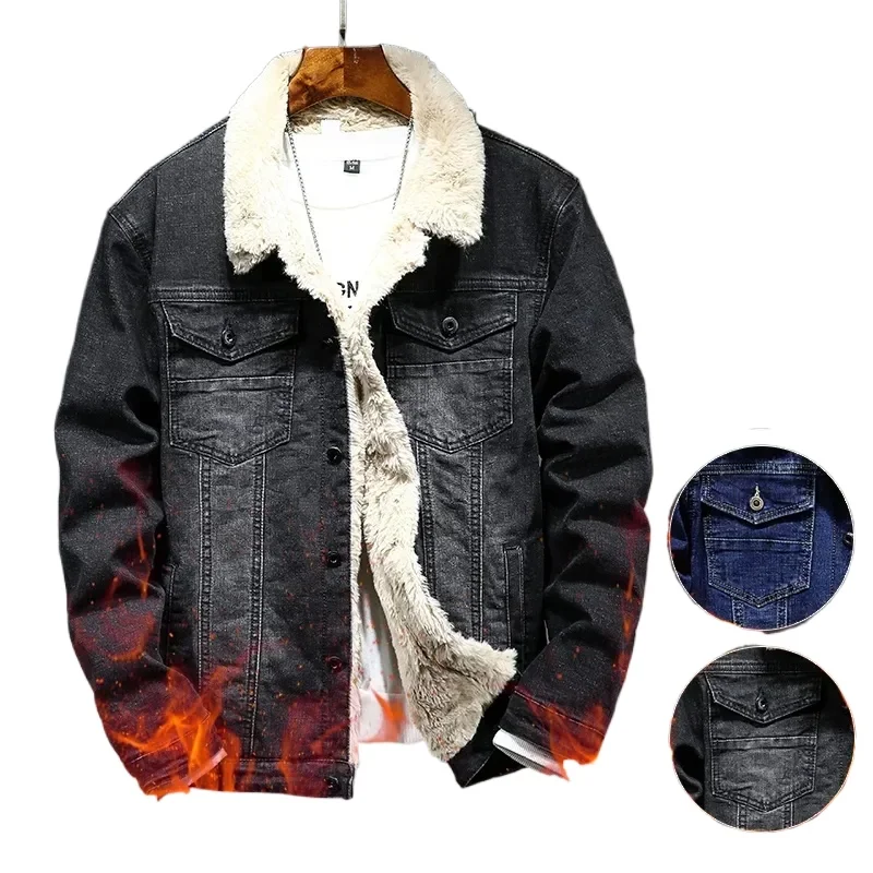 

2025 зимняя толстая плюшевая мужская джинсовая куртка, верхняя одежда, тонкая модная классическая стильная утолщенная теплая ветрозащитная мужская флисовая джинсовая куртка