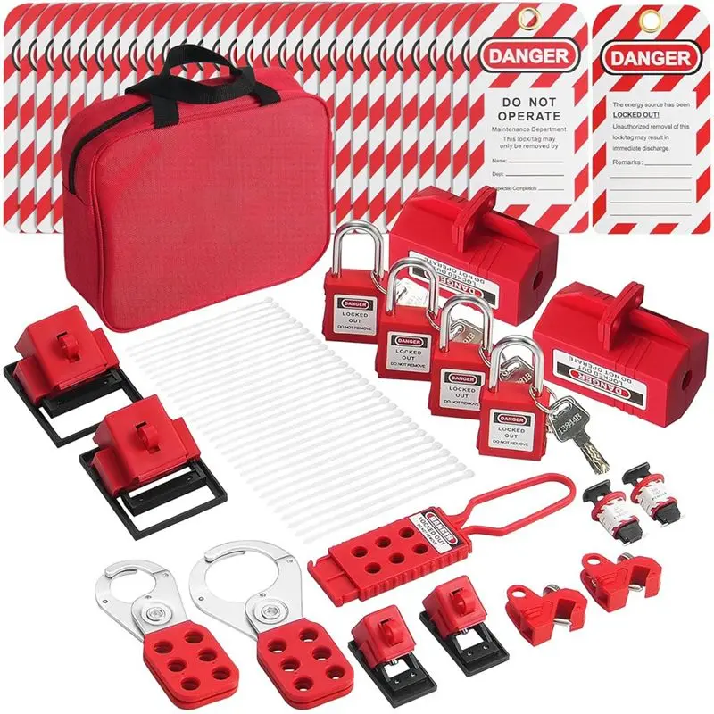

FULL-Electrical Lockout Tagout Kit, 47 PCS Safety Lotokit Circuit Breaker Lockouts, For Industrial, Electric Power