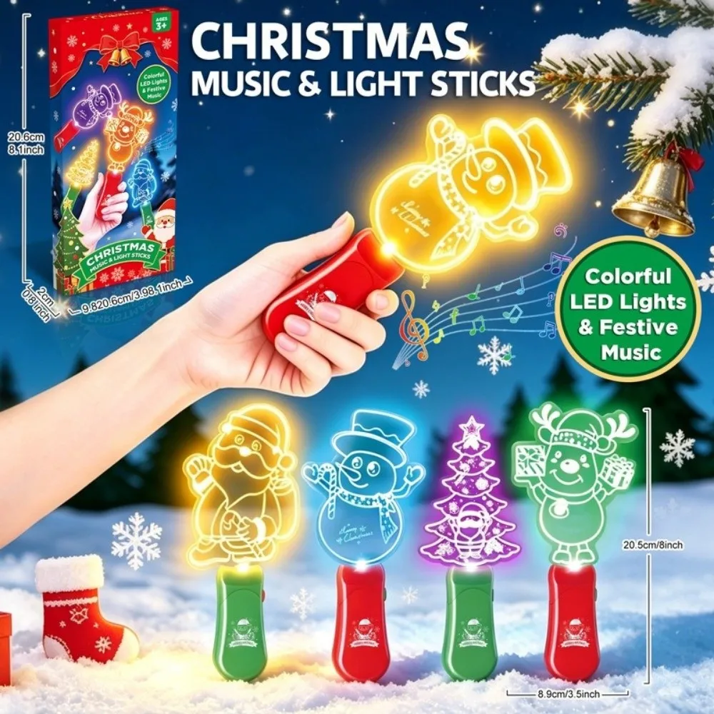 Halloween Lamp LED Glow Sticks with Sound Santa Claus Snowman Elk Christmas Wands Colorful Mini Handheld Night Lights