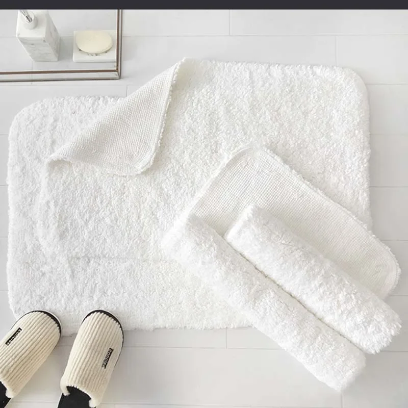 Cotton Bath Mat Hotel Home Long Plush Feet Towel Rugs Thick Anti Slip Bathroom Carpet White Doormat Water Absorbent Floor Mats