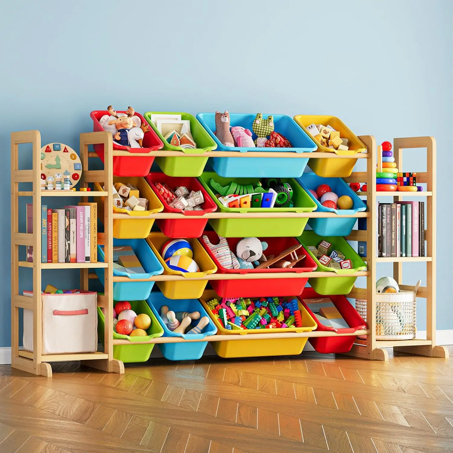 

Kids Toy Bookshelf 6 Shelves 16 Bins Multi Colored Storage Organizer Bedroom Playroom Room Decor