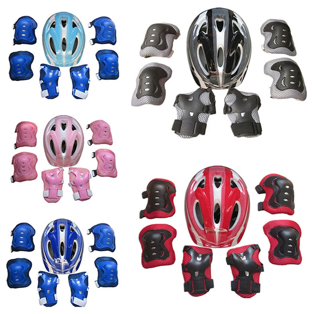 7Pcs/Set Kids Knee Pads and Elbow Pads Guards Protective Gear Set Safety Gear for Roller Skates Cycling Bike Skateboard Sports