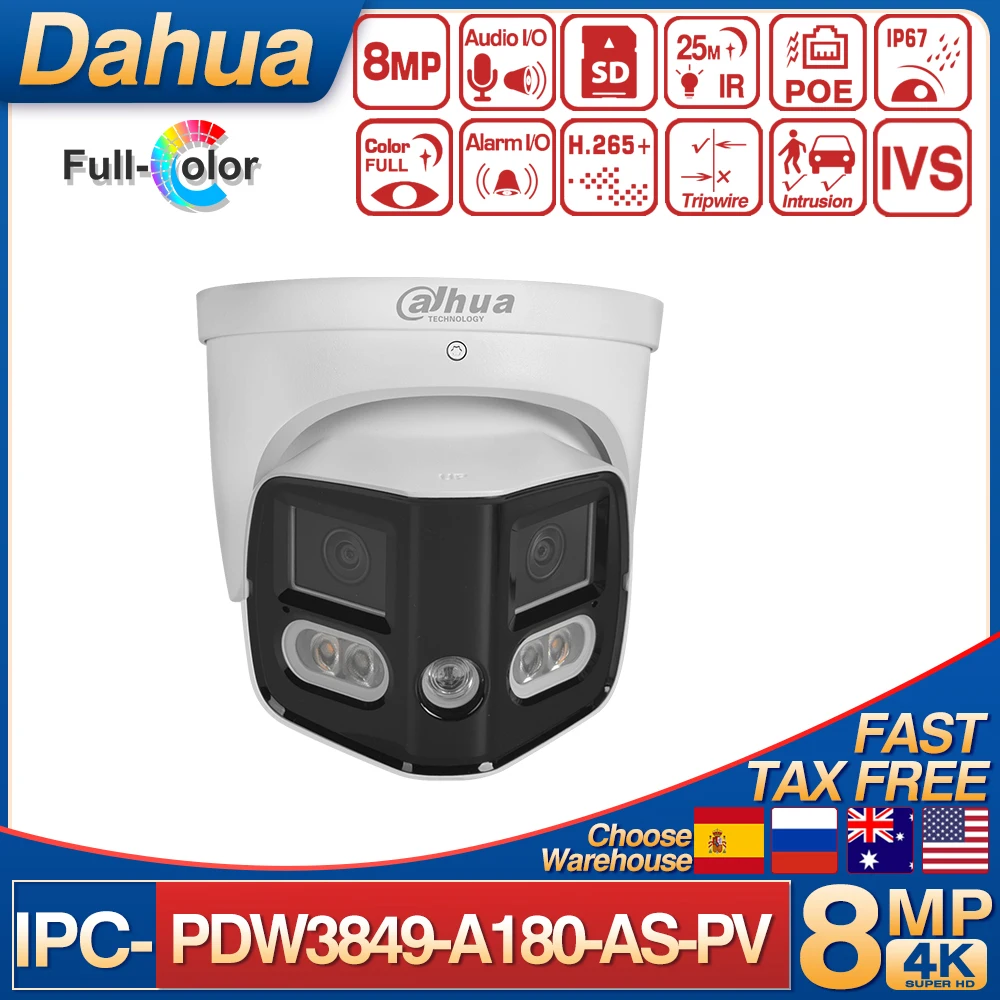 

Original Dahua 2x4MP IP Camera IPC-PDW3849-A180-AS-PV TiOC Duo Splicing Fixed-focal WizSense CCTV Surveillance Network Camera