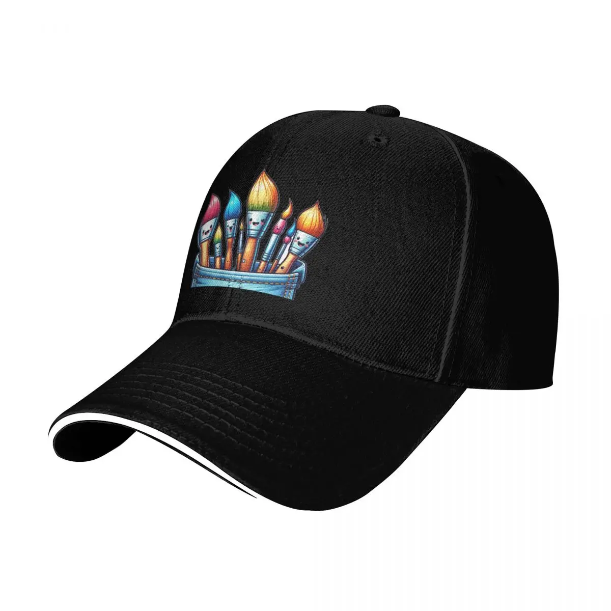 Chest fanny pack jeans colorful brushes laughing faces painter artist comic funny Baseball Cap