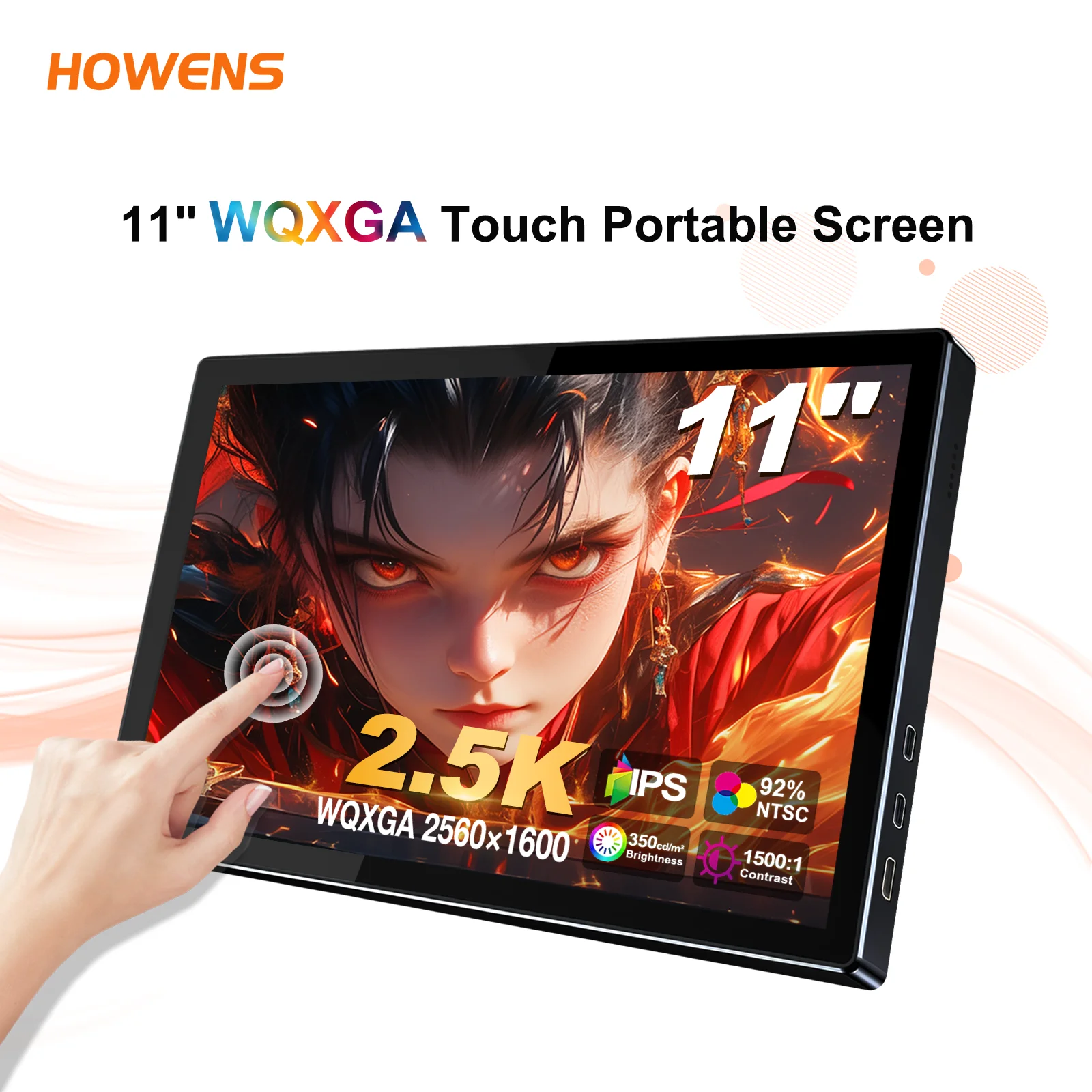 

Портативный сенсорный монитор HOWENS 11 дюймов, 1600P HDR, 16:10, для Xbox, PS4/5, Switch, мобильных телефонов, ПК, ноутбуков, дополнительный второй дисплей, новый