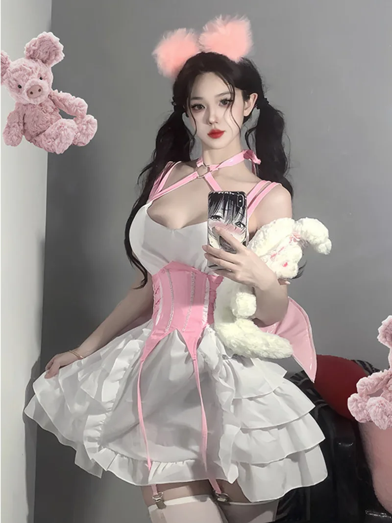 Sexy Pure Desire  Halloween Stage Costume Maid Outfit Demon Lolita Performance Dress Elegant Sweet Women Mini Dress 92I2